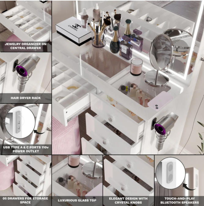 Elena Premium Vanity, LED & Bluetooth