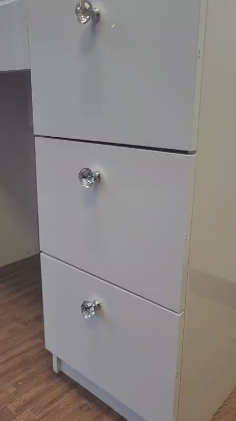 Makeup Vanity Desk with LED Mirror, Bluetooth Speaker, 7 Drawers, Jewelry Divider, Glass Top & Power Outlet