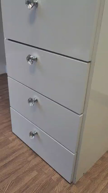 Makeup Vanity Desk with Built-in LED Lights, Glass Top, 7 Drawers, Crystal Knobs & Power Outlet